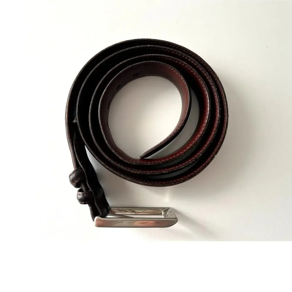 Torino Elite Italian Calf Leather Solid Brass Buckle Brown Belt 51001 Size 38